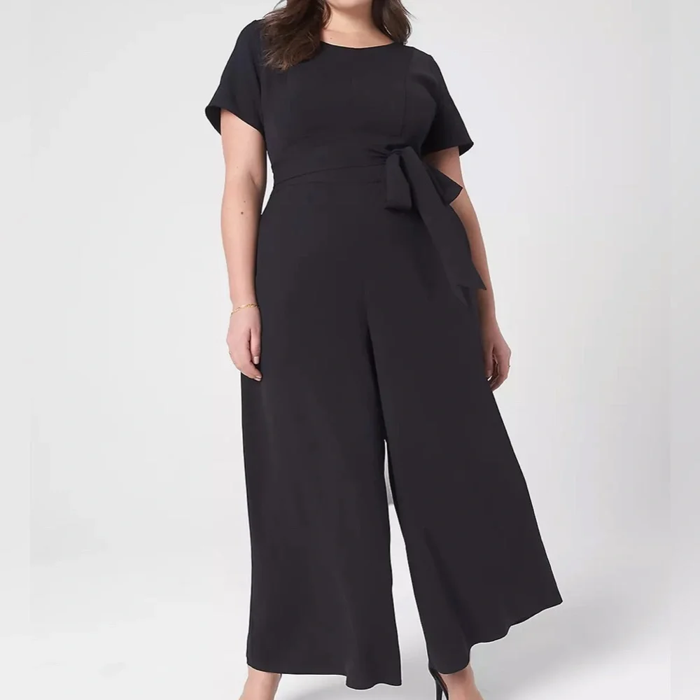 Lane Bryant Wide-Leg Jumpsuit Black Belted